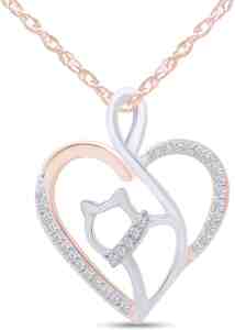 AFFY Diamond Cat Pendant In 14K Rose Gold
