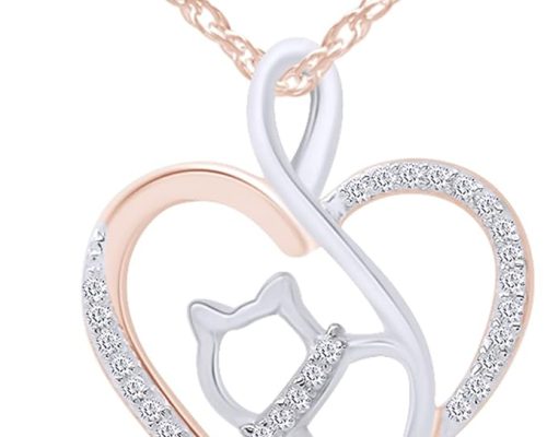 AFFY Diamond Cat Pendant In 14K Rose Gold