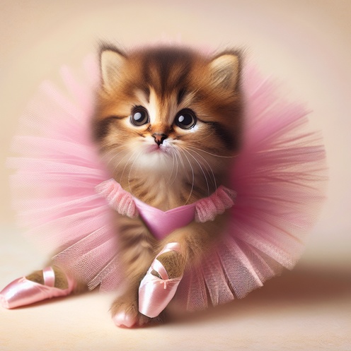 Adorable female kitten dressed in a pink tutu and ballet slippers as a featured image for our female kitten name suggestions post