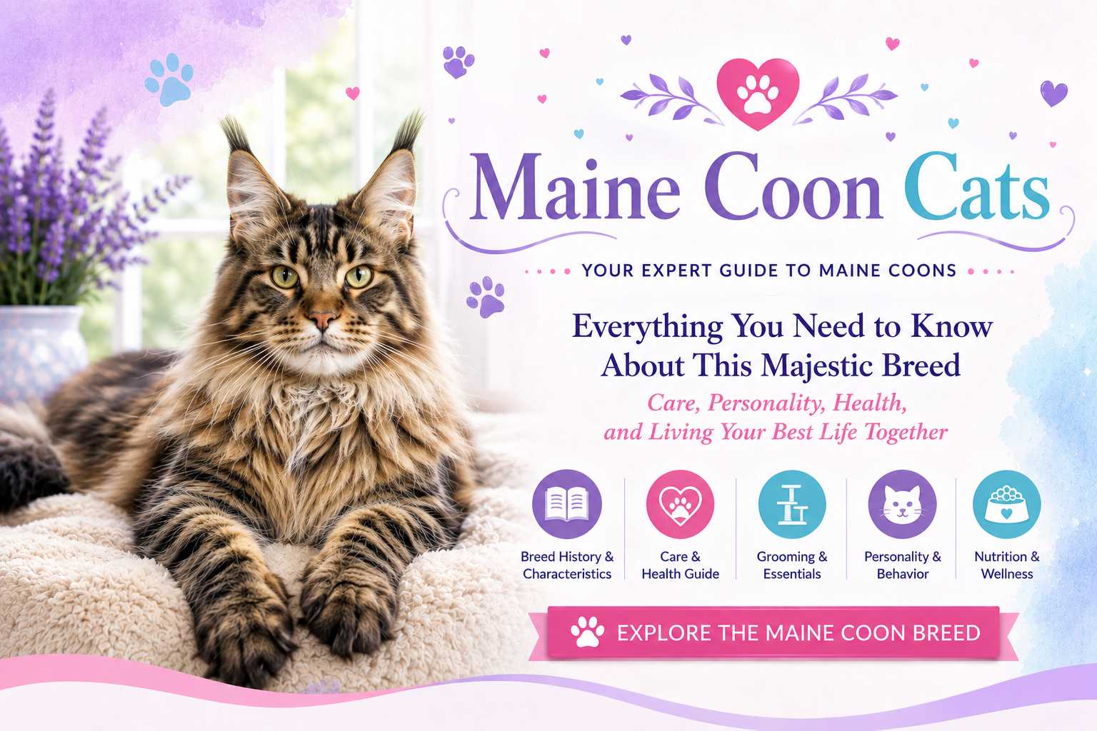 Maine Coon cat with a long, shaggy coat, tufted ears and a majestic appearance sitting in a natural outdoor setting.