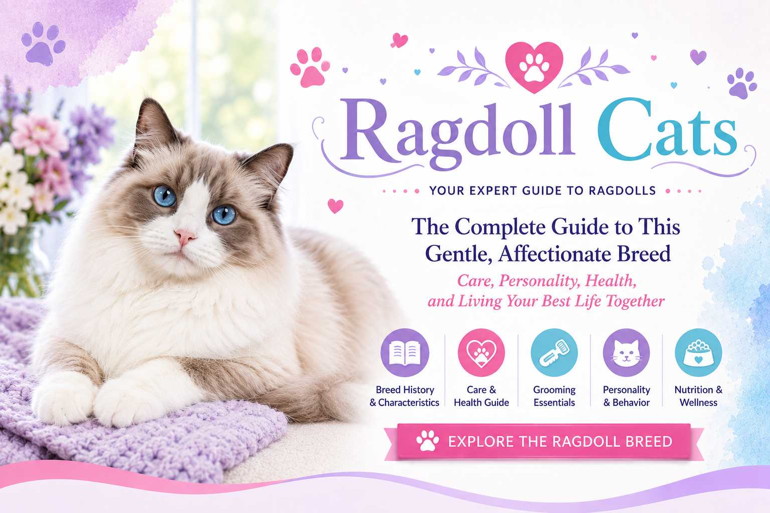 Ragdoll cat relaxing in a peaceful home environment, representing the gentle and affectionate nature of the Ragdoll breed.